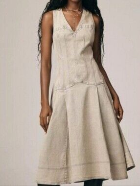 Anthropologie Pilcro Sleeveless V-Neck Drop Waist Corset A-Line Midi Dress